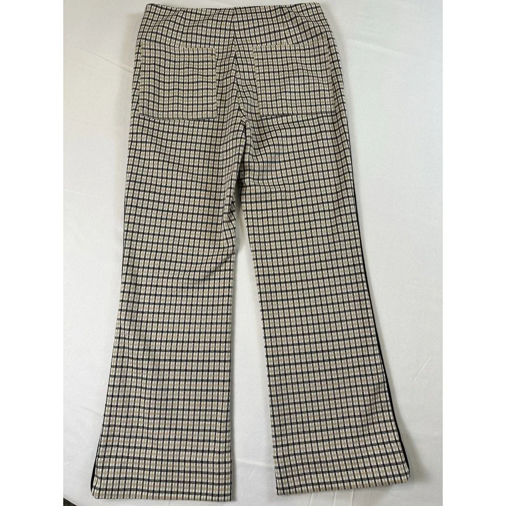 ME+EM Plaid Flared Pants Women Size US 6 Beige Black‎ Tan Trousers EUC